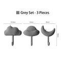 Set di 3 ganci da parete adesivi grigi a forma di nuvola e luna - Set Grigio (3 pezzi) / Grigio
