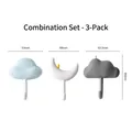 Set di 3 versatili ganci da parete adesivi a forma di nuvola e luna per l'organizzazione - Set Colori Misti (3 Pezzi) / Bianco Grigio Blu