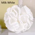 Soft exfoliating mesh bath loofah sponge in milk white with decorative pom-pom trim - 40g / Milk White