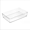Transparent plastic drawer organizer tray with non-slip dotted base for desk storage - L / Clear