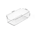 Clear plastic rectangular drawer organizer box showing 19.6 x 9.5 x 6.2 cm dimensions - Trombone / Clear