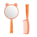 Cute cartoon bear-themed handheld mirror and comb set in peach orange for kids - Orange