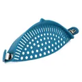 Blue silicone clip-on pot strainer, snap-on food drainer for pasta and vegetables - Blue