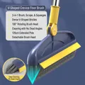 V-shaped crevice floor scrub brush with 126cm long handle and rotating head - 2-Section Pole Style / Total Length 92CM / Blue and Yellow