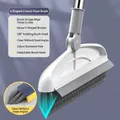 Long-handle V-shaped bathroom floor scrub brush with rotating head and squeegee - 2-Section Pole Style / Total Length 92CM / Grey/White