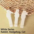 Clips de sellado creativos de plástico blanco con forma de animal para alimentos, set de 3 - Conejo Erizo Gato / Juego de 3 / Blanco