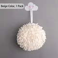 Beige oversized chenille hand drying ball with hanging loop for bathroom - 55g Pack / White
