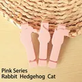 Set di 3 clip di chiusura in plastica rosa a forma di coniglio riccio e di gatto - Coniglio Riccio Gatto / Set di 3 / Rosa