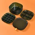 Dark green multi-grid jewelry organizer with semi-transparent compartments and lid - Single Layer / Green