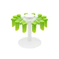 Rotating kitchen storage rack with 10 green spice bag sealing clips on a white base - Rotating Style