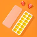White 14-compartment silicone ice cube tray with clear lid on bright orange background - Large 25.5*9.3*3.2cm / Yellow