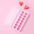 Pink 14-grid square silicone ice cube tray with soft bottom and transparent lid for DIY ice - Large 25.5*9.3*3.2cm / Red