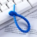Adjustable blue reusable silicone cable tie and wire organizer for data cables - Blue