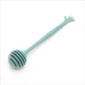 Minimalist teal plastic honey dipper with cute hand-shaped handle for coffee tea - Green