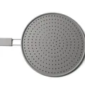 Grey silicone splatter guard and spill stopper lid with perforated circular design - Gray