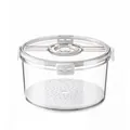 Transparent round refrigerator storage box with timing lid and removable drainage tray - Large Light Coffee / White