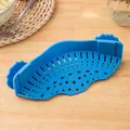 Blue silicone clip-on pot edge strainer for draining noodles and vegetables - Blue