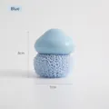 Blue fiber cleaning ball kitchen scrubber with ergonomic handle for dishwashing. - Blue