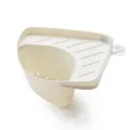 Cream-colored triangular kitchen sink drain basket with a suction cup attachment - White