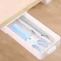 Hidden white under-desk adhesive pull-out drawer storage box for office stationery and pens - White