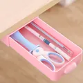 Pink under-desk hidden self-adhesive drawer storage box for stationery and office supplies. - Pink