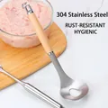 304 Stainless steel meatball maker with natural wooden handle kitchen tool for home use - Wooden Handle Meatball Spoon