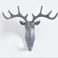 Gancio da parete a testa di cervo in plastica grigia, adesivo senza foro da muro - 18.5*17cm / Grigio