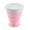 Tragbarer rosa faltbarer Silikon-Wasserbecher mit weißem Deckel für Reisen im Freien - 200ml / Rosa