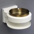 Moderner wandmontierter Badezimmer-Aschenbecher in Weiß mit goldenem Edelstahleinsatz - Rund / Gold Rund