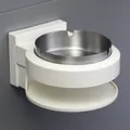 Moderner wandmontierter Aschenbecher aus Edelstahl mit weißer Halterung ohne Bohren - Rund / Silber Rund