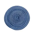 Round woven cotton placemat with blue and white spiral design for dining table. - 18cm Small / Blue