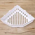 White plastic triangular corner bathroom shelf with drainage holes for shower organization - Triangle Style / 27*19*6CM / White