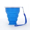 Bright blue portable silicone collapsible water cup with lid and carrying lanyard - With Lid and Lanyard / Blue