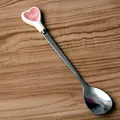 Cuchara de acero inoxidable para café y helado con mango de corazón rosa y Love - Rosa