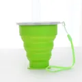 Bright green portable collapsible silicone water cup with lid and matching hand strap - With Lid and Lanyard / Green