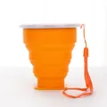 Taza de silicona plegable naranja portátil con tapa y cordón para viajes al aire - Con Tapa y Cordón / Naranja