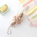 Long floral mesh bath sponge lily in beige and cream tones for gentle body exfoliation - Khaki + White