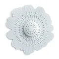White flower-shaped silicone sink strainer and hair catcher for bathroom drains - Blue