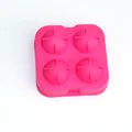 Durable pink 4-hole silicone spherical ice ball mold tray for homemade round ice cubes - 4 Hole Ice Ball Mold / Rose Red