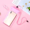 Rosa transparente wasserdichte PVC-Handytasche mit Kordel zum Schwimmen und für den Sport - Rosa