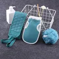 3-Piece exfoliating bath set with honeycomb back scrubber and bath loofah - Three-Piece Set / Blue