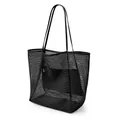 Grand sac de plage en maille noire, sac fourre-tout respirant pour piscine et voyage - Noir