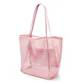 Grand sac de plage en maille rose, idéal pour la natation et le rangement d'été - Rose