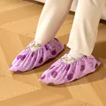 Purple children's reusable cloth shoe covers with cartoon mangosteen fruit pattern. - One Size / Purple Mangosteen (35-44)