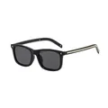 Classic retro square black sunglasses with gold temple accents for both men and women - Black Frame Grey Lens