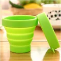 Portable candy color food-grade silicone collapsible travel cup with lid for outdoor sports - 101-200ml / Green