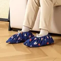 Deep blue fabric shoe covers with cute strawberry patterns for indoor floor protection - One Size / Blue Strawberry (35-44)