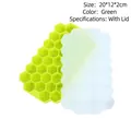 Green 37-cavity silicone honeycomb ice cube tray with removable lid for kitchen use - With Lid-37 Cavities / Green