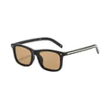 Vintage square sunglasses featuring black frames and stylish tan lenses for men and women - Black Frame Tea Lens