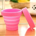 Portable pink silicone collapsible cup with lid for travel and outdoor activities - 101-200ml / Pink